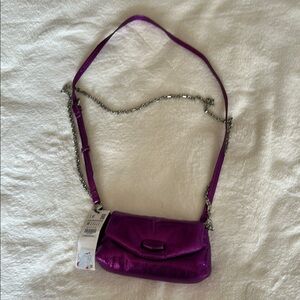 NWT Zara Metallic Purple Crossbody Bag